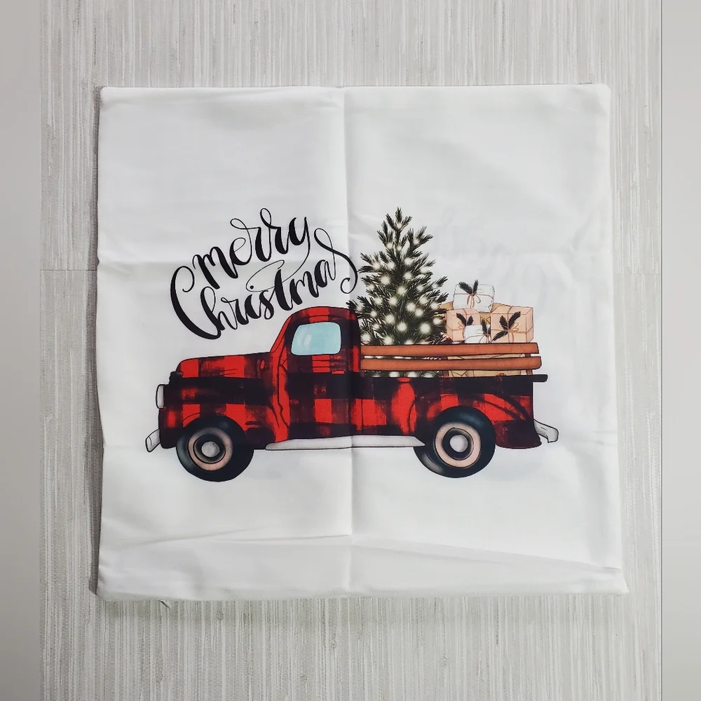Decorative Christmas Pillow Cover Red Buffalo Plaid Farmhouse Truck